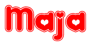 The image displays the word Maja written in a stylized red font with hearts inside the letters.
