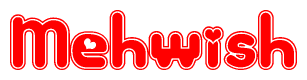 The image is a clipart featuring the word Mehwish written in a stylized font with a heart shape replacing inserted into the center of each letter. The color scheme of the text and hearts is red with a light outline.