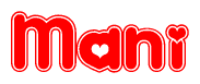 The image is a clipart featuring the word Mani written in a stylized font with a heart shape replacing inserted into the center of each letter. The color scheme of the text and hearts is red with a light outline.