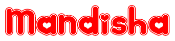 The image displays the word Mandisha written in a stylized red font with hearts inside the letters.