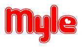 The image displays the word Myle written in a stylized red font with hearts inside the letters.