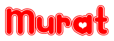 The image is a clipart featuring the word Murat written in a stylized font with a heart shape replacing inserted into the center of each letter. The color scheme of the text and hearts is red with a light outline.