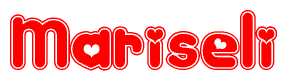 The image is a clipart featuring the word Mariseli written in a stylized font with a heart shape replacing inserted into the center of each letter. The color scheme of the text and hearts is red with a light outline.