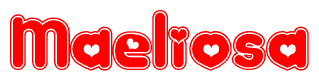The image is a clipart featuring the word Maeliosa written in a stylized font with a heart shape replacing inserted into the center of each letter. The color scheme of the text and hearts is red with a light outline.