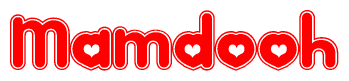 The image displays the word Mamdooh written in a stylized red font with hearts inside the letters.