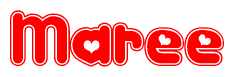 The image is a clipart featuring the word Maree written in a stylized font with a heart shape replacing inserted into the center of each letter. The color scheme of the text and hearts is red with a light outline.