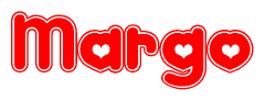 The image displays the word Margo written in a stylized red font with hearts inside the letters.