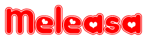 The image displays the word Meleasa written in a stylized red font with hearts inside the letters.