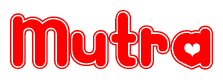 The image is a clipart featuring the word Mutra written in a stylized font with a heart shape replacing inserted into the center of each letter. The color scheme of the text and hearts is red with a light outline.
