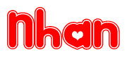 The image displays the word Nhan written in a stylized red font with hearts inside the letters.
