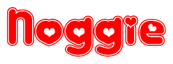   The image displays the word Noggie written in a stylized red font with hearts inside the letters. 