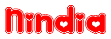 The image is a clipart featuring the word Nindia written in a stylized font with a heart shape replacing inserted into the center of each letter. The color scheme of the text and hearts is red with a light outline.