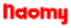 The image displays the word Naomy written in a stylized red font with hearts inside the letters.