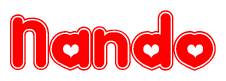 The image is a clipart featuring the word Nando written in a stylized font with a heart shape replacing inserted into the center of each letter. The color scheme of the text and hearts is red with a light outline.