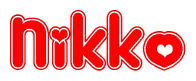 The image displays the word Nikko written in a stylized red font with hearts inside the letters.