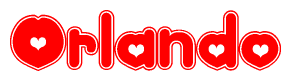 The image is a clipart featuring the word Orlando written in a stylized font with a heart shape replacing inserted into the center of each letter. The color scheme of the text and hearts is red with a light outline.