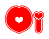 The image is a clipart featuring the word Oi written in a stylized font with a heart shape replacing inserted into the center of each letter. The color scheme of the text and hearts is red with a light outline.
