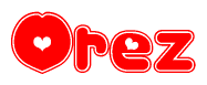 The image displays the word Orez written in a stylized red font with hearts inside the letters.