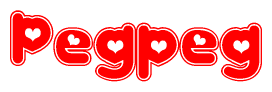 The image is a clipart featuring the word Pegpeg written in a stylized font with a heart shape replacing inserted into the center of each letter. The color scheme of the text and hearts is red with a light outline.