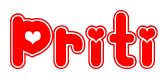 The image displays the word Priti written in a stylized red font with hearts inside the letters.