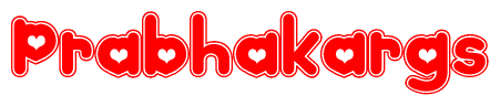 The image is a clipart featuring the word Prabhakargs written in a stylized font with a heart shape replacing inserted into the center of each letter. The color scheme of the text and hearts is red with a light outline.