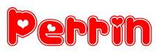 The image is a clipart featuring the word Perrin written in a stylized font with a heart shape replacing inserted into the center of each letter. The color scheme of the text and hearts is red with a light outline.