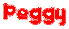 The image is a clipart featuring the word Peggy written in a stylized font with a heart shape replacing inserted into the center of each letter. The color scheme of the text and hearts is red with a light outline.