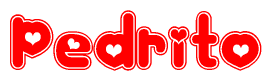 The image is a clipart featuring the word Pedrito written in a stylized font with a heart shape replacing inserted into the center of each letter. The color scheme of the text and hearts is red with a light outline.