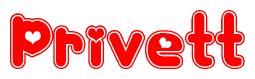 The image is a clipart featuring the word Privett written in a stylized font with a heart shape replacing inserted into the center of each letter. The color scheme of the text and hearts is red with a light outline.