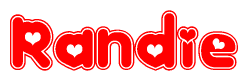 The image displays the word Randie written in a stylized red font with hearts inside the letters.