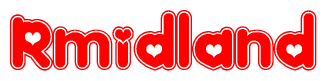 The image is a clipart featuring the word Rmidland written in a stylized font with a heart shape replacing inserted into the center of each letter. The color scheme of the text and hearts is red with a light outline.