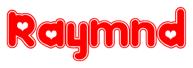 The image is a clipart featuring the word Raymnd written in a stylized font with a heart shape replacing inserted into the center of each letter. The color scheme of the text and hearts is red with a light outline.