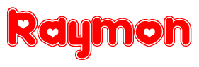 The image is a clipart featuring the word Raymon written in a stylized font with a heart shape replacing inserted into the center of each letter. The color scheme of the text and hearts is red with a light outline.