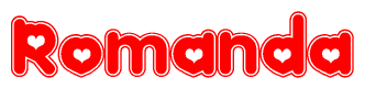 The image displays the word Romanda written in a stylized red font with hearts inside the letters.