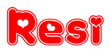 The image displays the word Resi written in a stylized red font with hearts inside the letters.