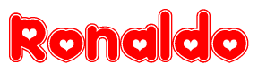 The image displays the word Ronaldo written in a stylized red font with hearts inside the letters.