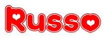 The image displays the word Russo written in a stylized red font with hearts inside the letters.