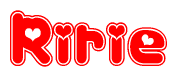 The image displays the word Ririe written in a stylized red font with hearts inside the letters.