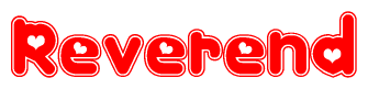 The image displays the word Reverend written in a stylized red font with hearts inside the letters.