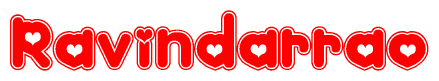 The image is a clipart featuring the word Ravindarrao written in a stylized font with a heart shape replacing inserted into the center of each letter. The color scheme of the text and hearts is red with a light outline.