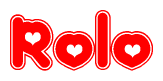 The image displays the word Rolo written in a stylized red font with hearts inside the letters.