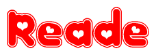 The image displays the word Reade written in a stylized red font with hearts inside the letters.