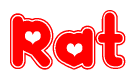 The image is a clipart featuring the word Rat written in a stylized font with a heart shape replacing inserted into the center of each letter. The color scheme of the text and hearts is red with a light outline.