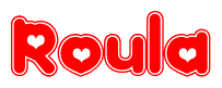 The image displays the word Roula written in a stylized red font with hearts inside the letters.