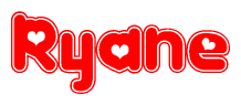 The image is a clipart featuring the word Ryane written in a stylized font with a heart shape replacing inserted into the center of each letter. The color scheme of the text and hearts is red with a light outline.