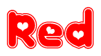 The image displays the word Red written in a stylized red font with hearts inside the letters.