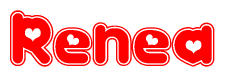 The image displays the word Renea written in a stylized red font with hearts inside the letters.