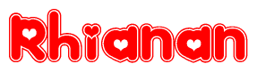   The image displays the word Rhianan written in a stylized red font with hearts inside the letters. 