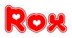The image displays the word Rox written in a stylized red font with hearts inside the letters.