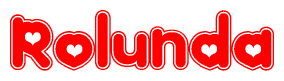 The image is a clipart featuring the word Rolunda written in a stylized font with a heart shape replacing inserted into the center of each letter. The color scheme of the text and hearts is red with a light outline.